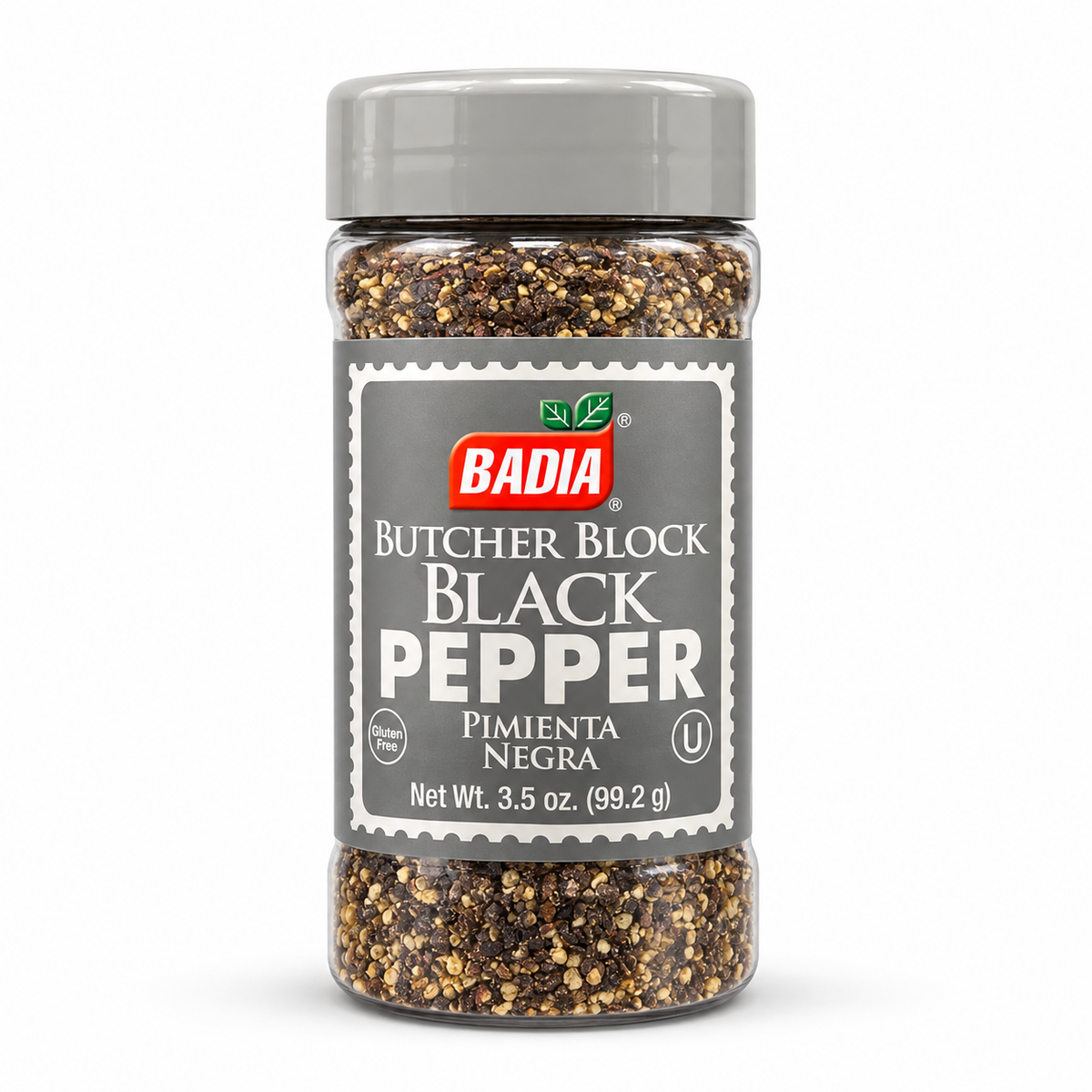 Pimienta Negra Badia Butcher Block 99,2 g, producto individual sobre fondo blanco