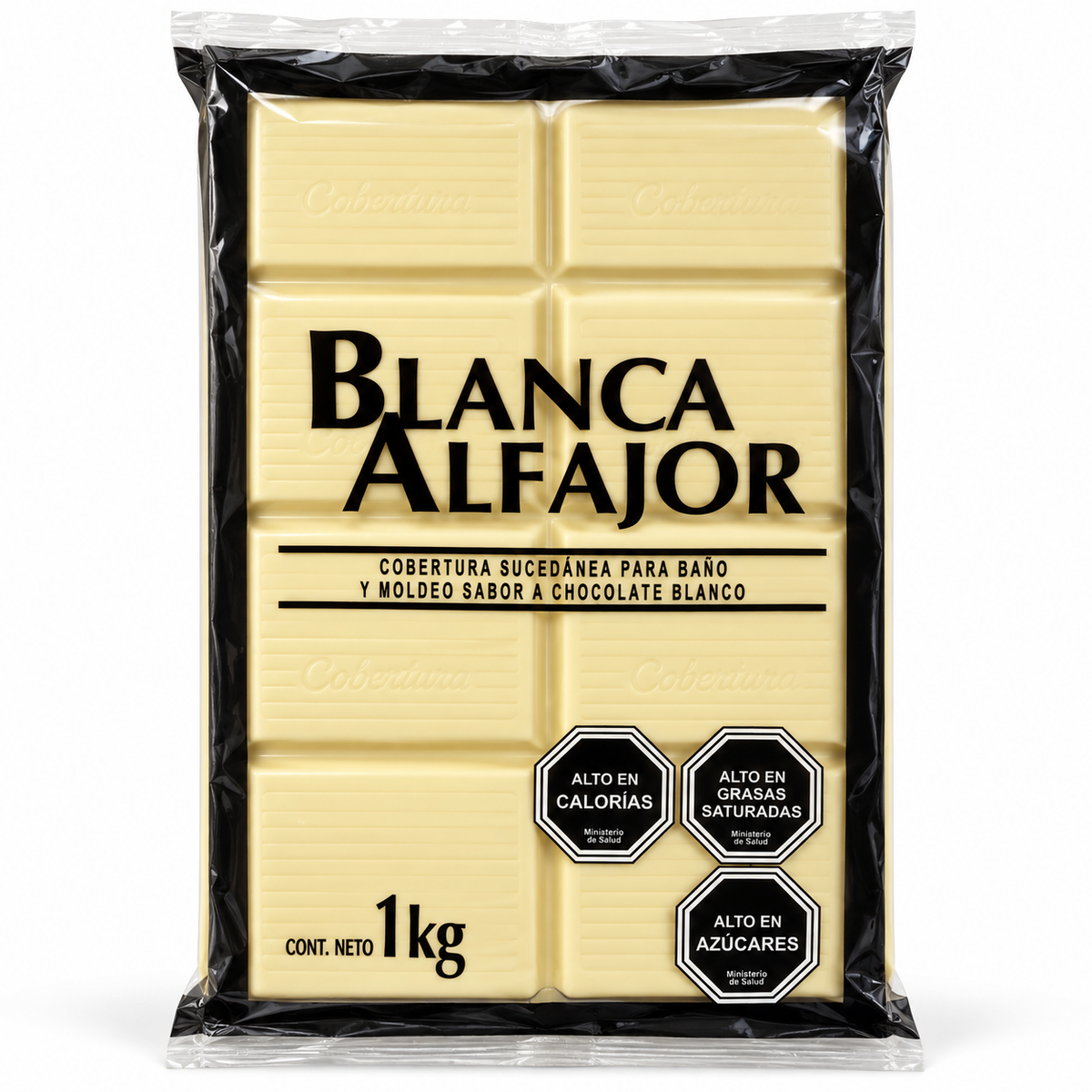 Cobertura Blanca Alfajor para Baño y Moldeo 1 kg sobre fondo blanco