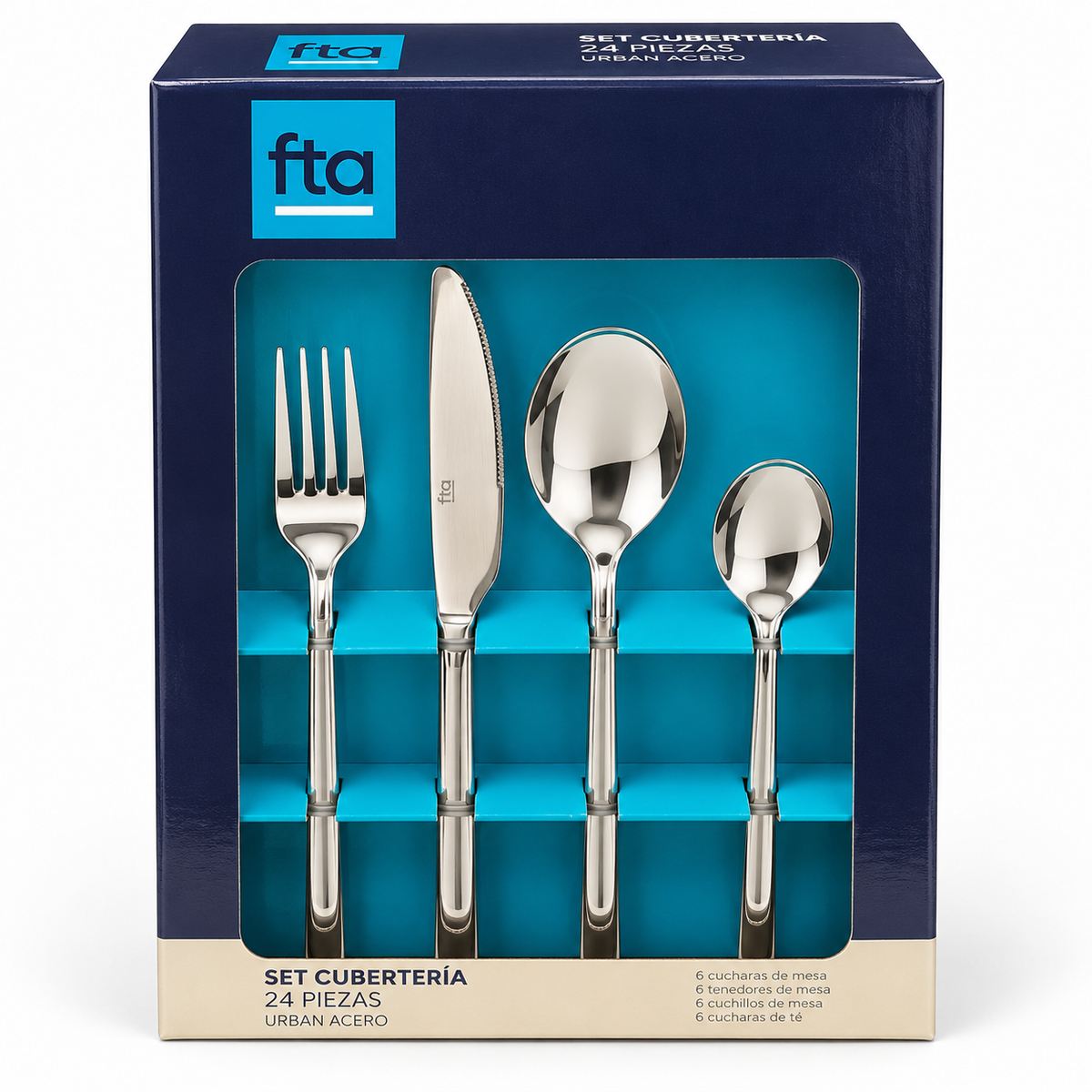 Set de Cubertería FTA Urban Acero – 24 Piezas, vista de catálogo sobre fondo blanco