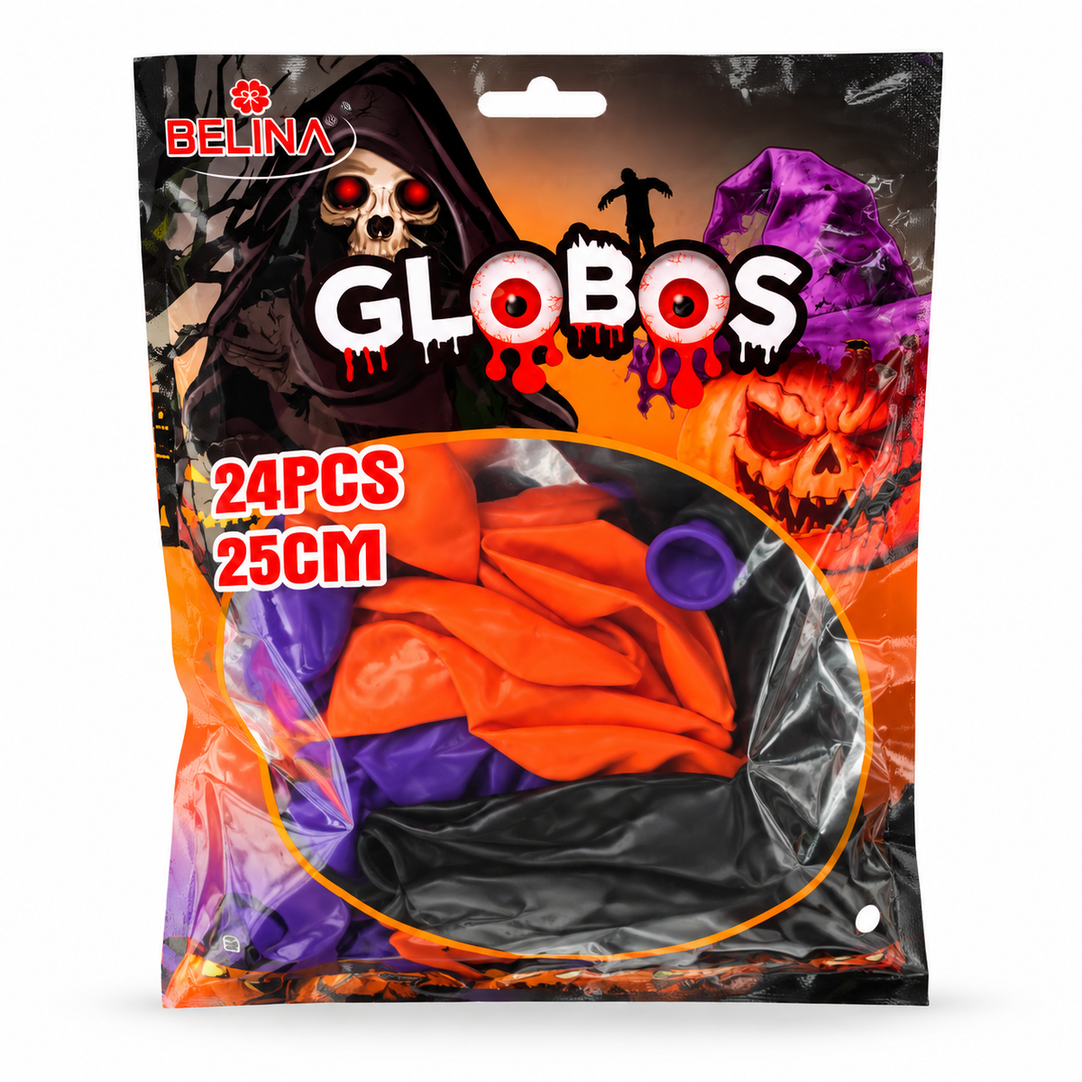 Globos Halloween Belina Colores Surtidos 25 cm – 24 Unidades fotografía individual fondo blanco