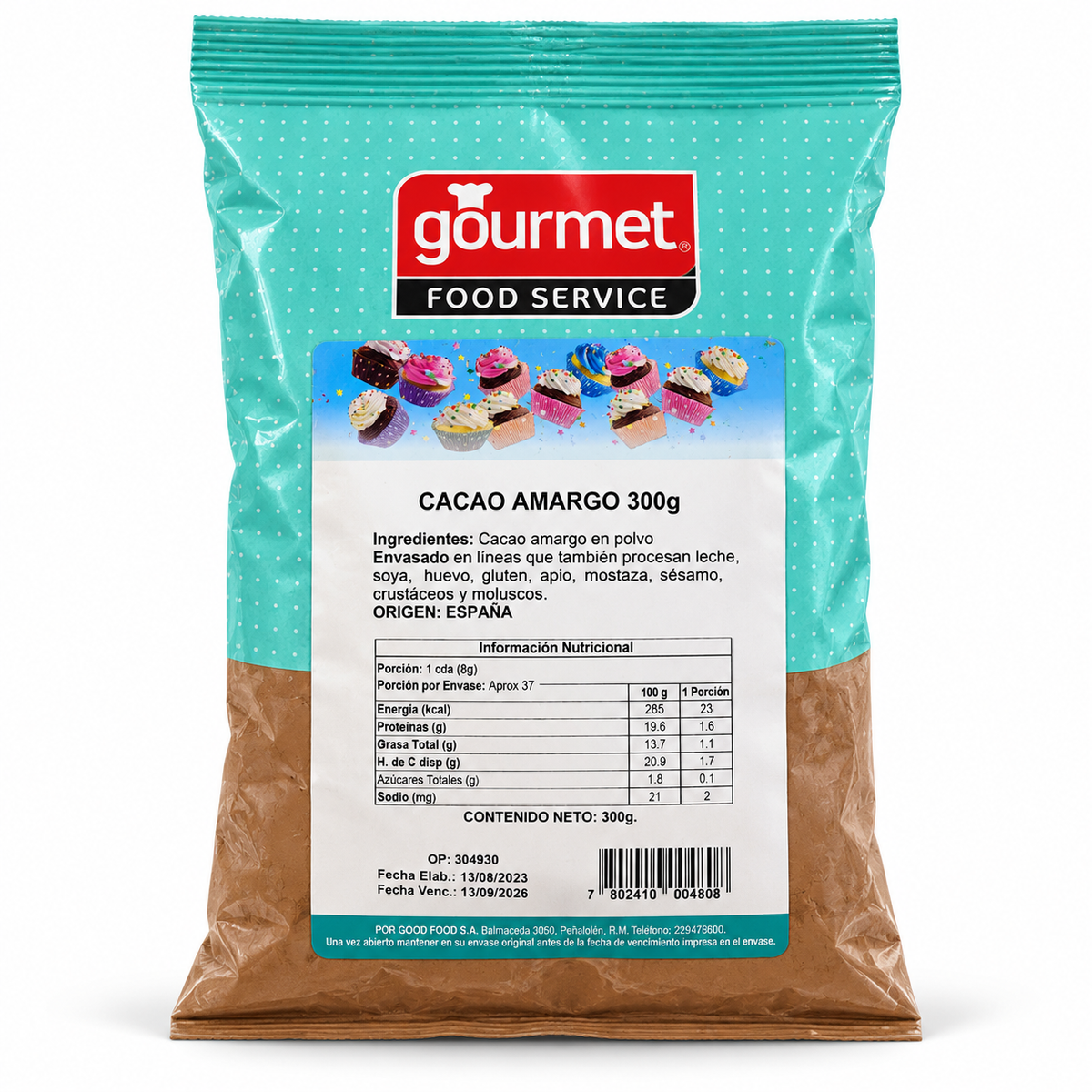 Cacao Amargo Gourmet Food Service 300 g sobre fondo blanco