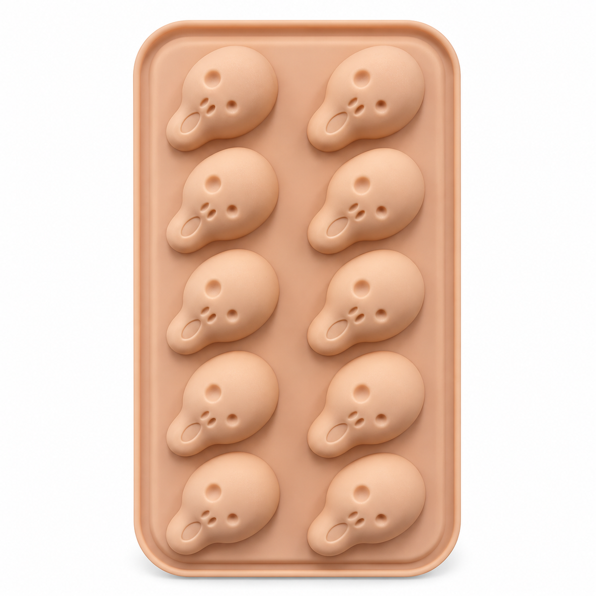 Molde de Silicona para Chocolates Calaveras – 10 Cavidades sobre fondo blanco