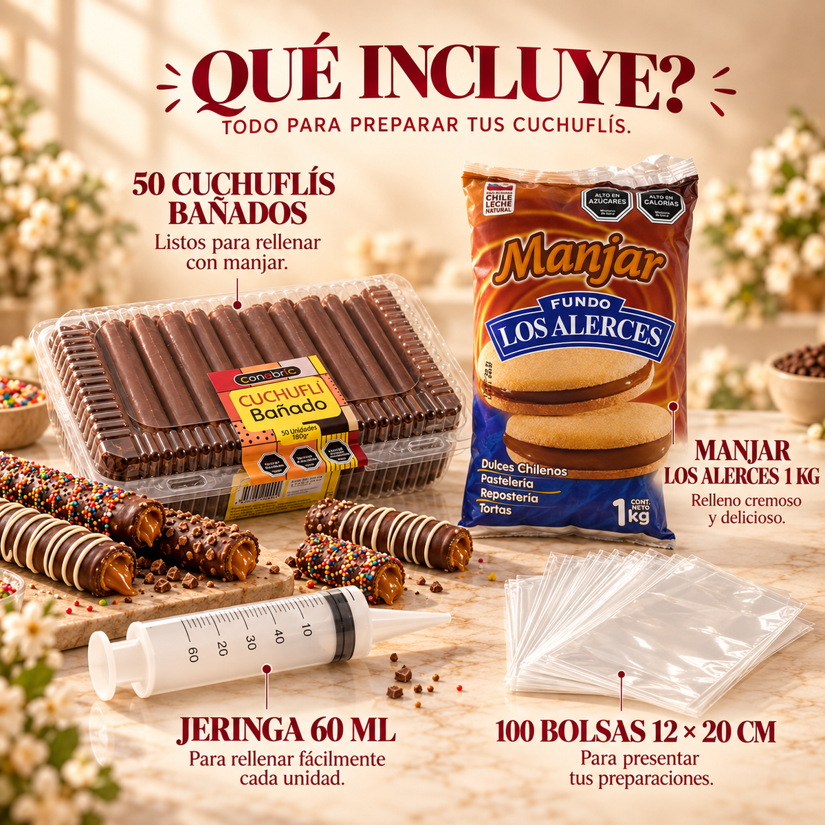 Pack Emprende Cuchuflís Bañados – 50 Unidades + Guía Digital