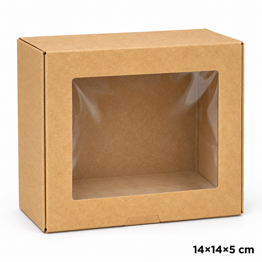 Caja Cuadrada con Ventana – 14 × 14 × 5 cm