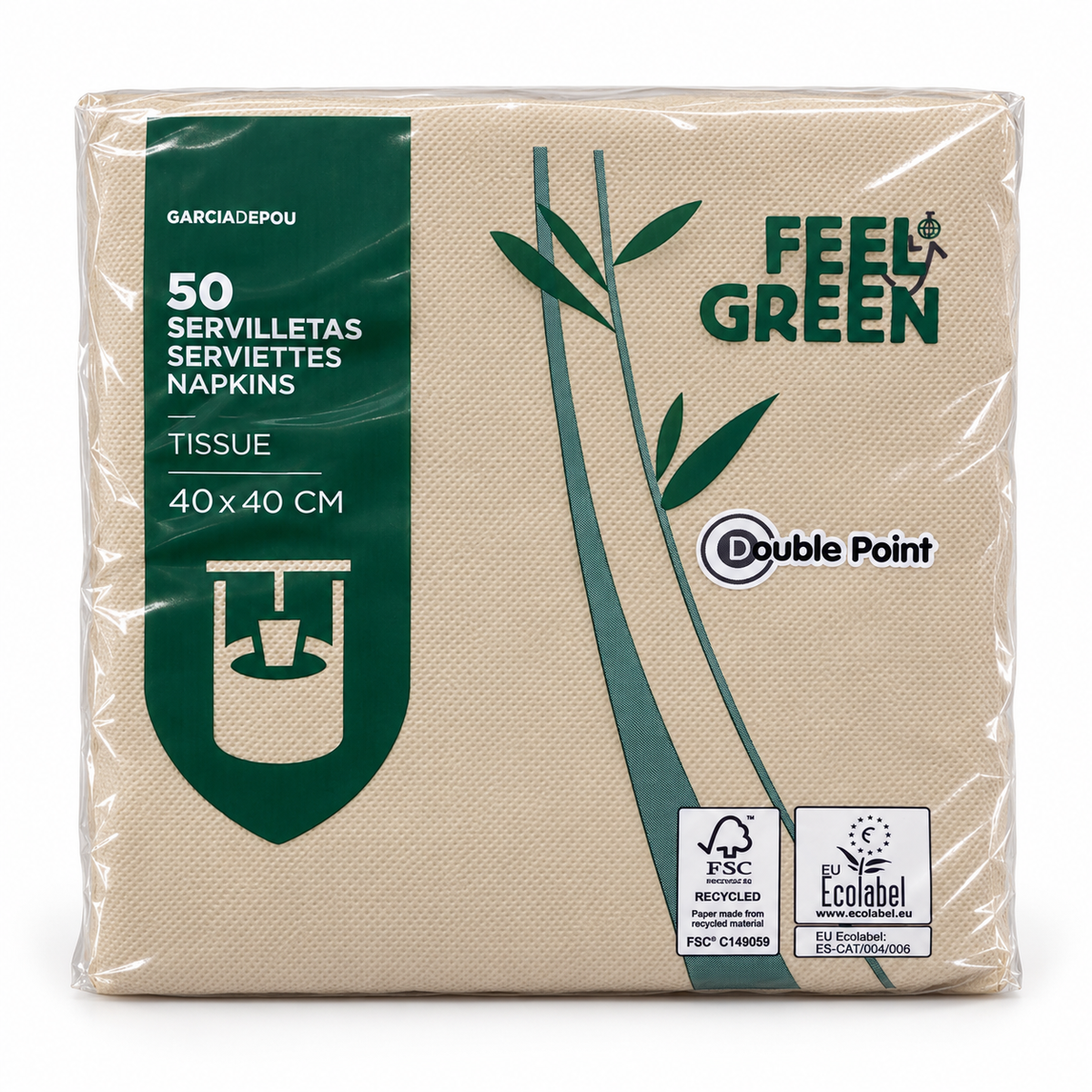 Servilletas García de Pou Feel Green 40 × 40 cm – 50 Unidades sobre fondo blanco