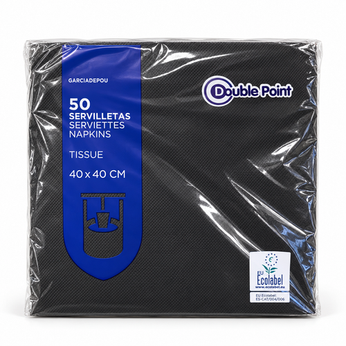 Servilletas García de Pou Double Point Negras 40 × 40 cm – 50 Unidades sobre fondo blanco