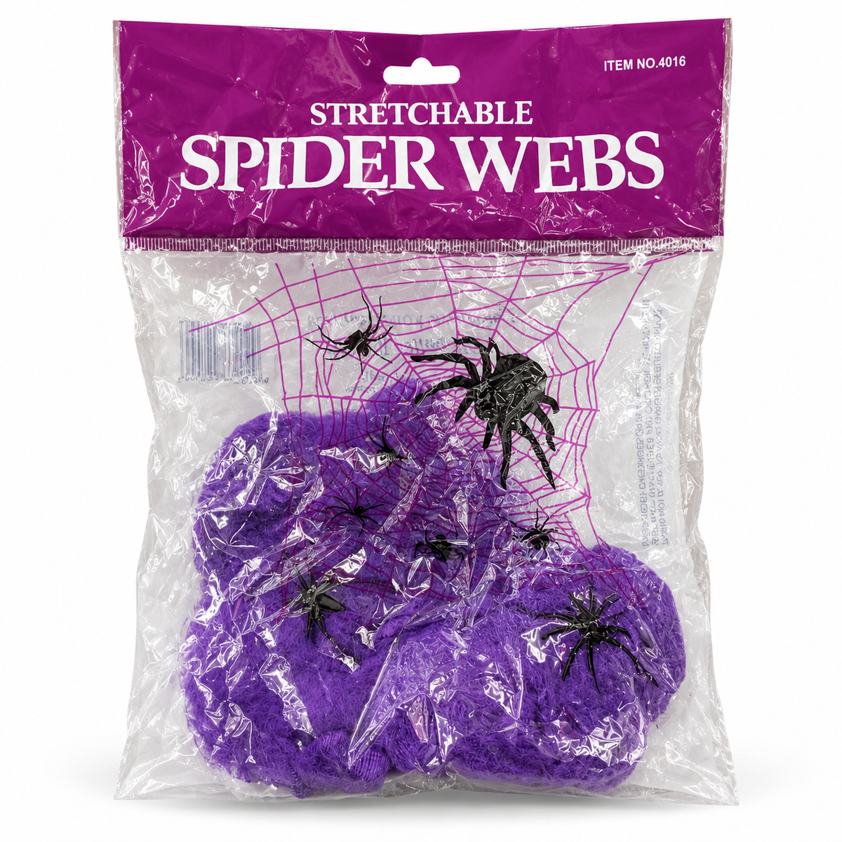 Telaraña Decorativa Extensible Halloween Morada sobre fondo blanco