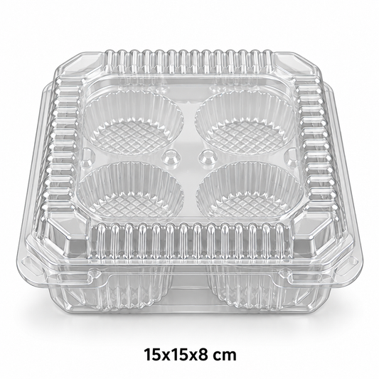 Envase PET para 4 Cupcakes – 15 × 15 × 8 cm