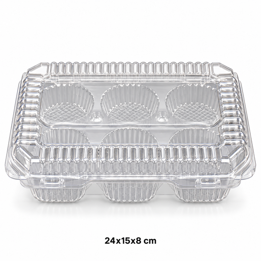 Envase PET para 6 Cupcakes 401-B – 24 × 15 × 8 cm