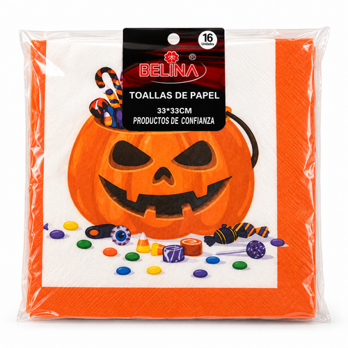 Toallas de Papel Halloween Belina Calabaza 33 × 33 cm – 16 Unidades
