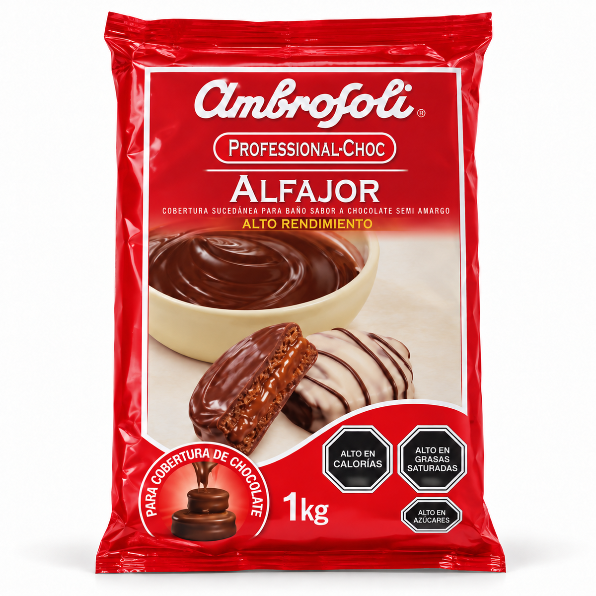 Cobertura Ambrosoli Alfajor Semiamarga 1 kg sobre fondo blanco