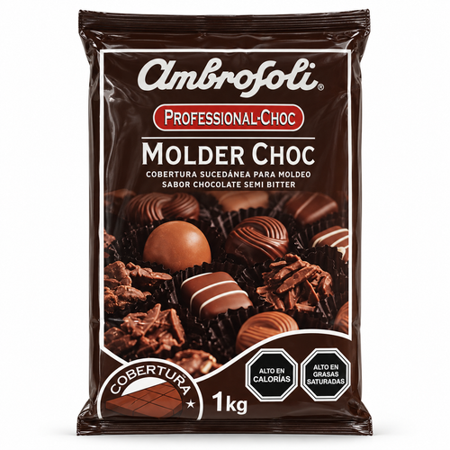 Cobertura Ambrosoli Molder Choc Semi Bitter 1 kg sobre fondo blanco