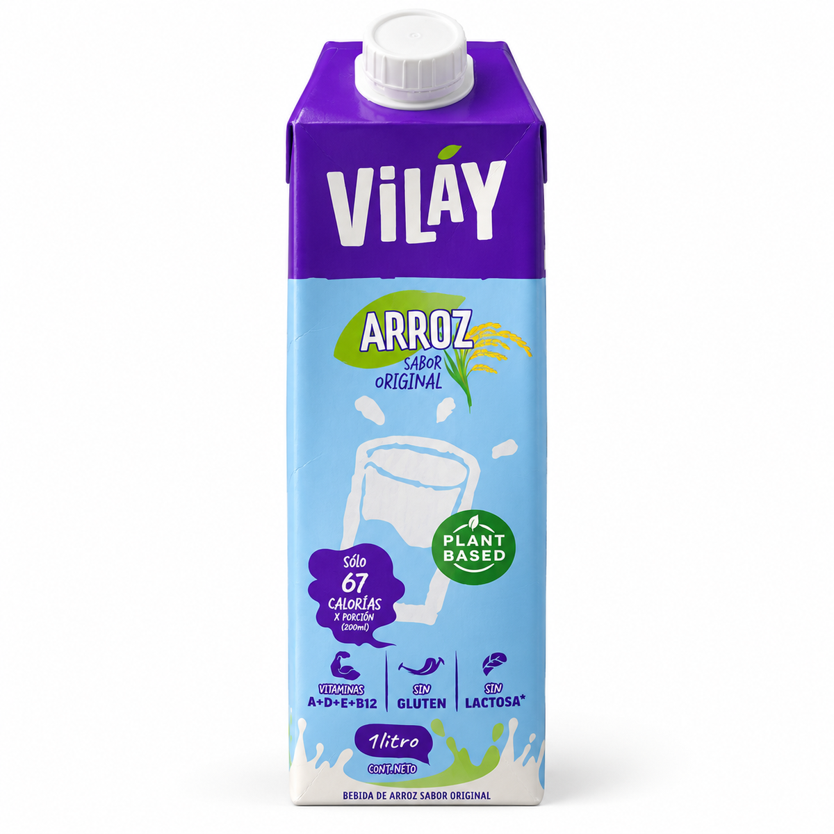 Bebida de Arroz Vilay Sabor Original 1 L sobre fondo blanco