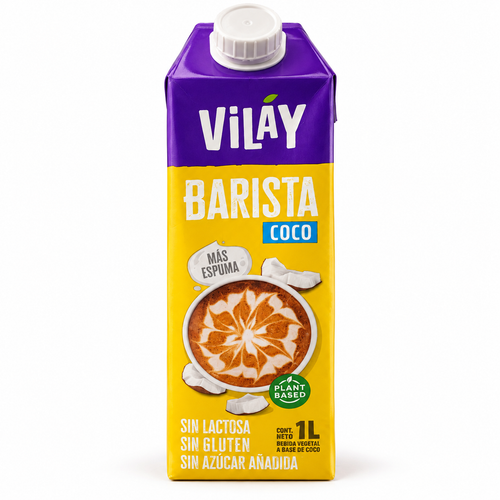 Bebida de Coco Vilay Barista Sin Azúcar Añadida 1 L sobre fondo blanco