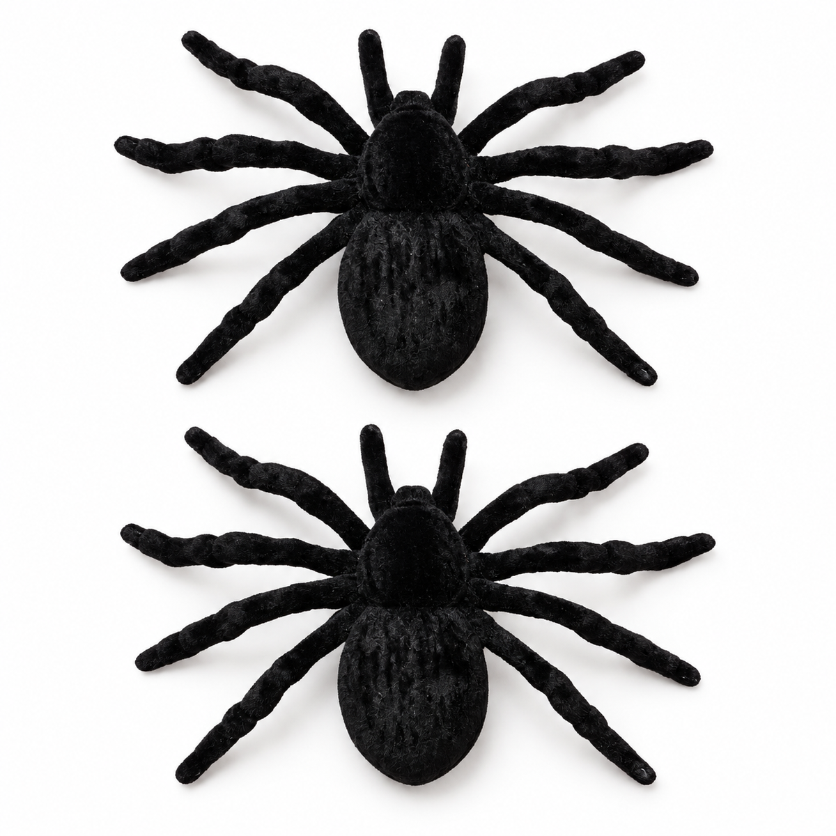Arañas Decorativas Negras Aterciopeladas Belina – 2 Unidades sobre fondo blanco