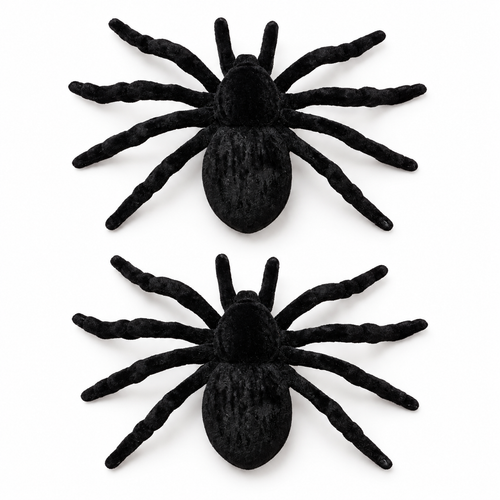 Arañas Decorativas Negras Aterciopeladas Belina – 2 Unidades sobre fondo blanco
