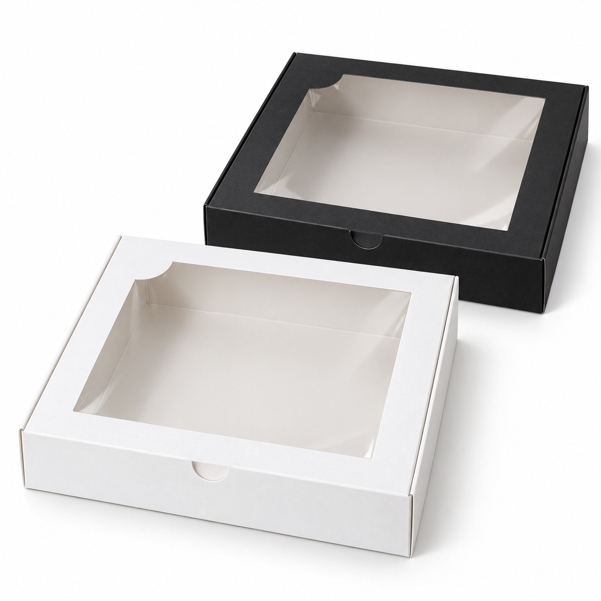 Cajas bajas blanca y negra con ventana 25 x 25 x 5 cm