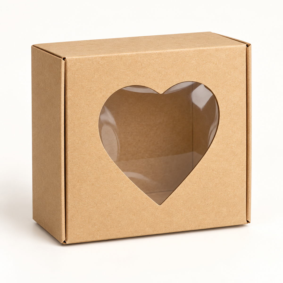Caja kraft con ventana corazón 10 x 10 x 3 cm