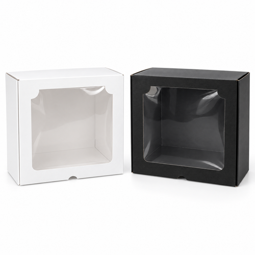 Cajas mica blanca y negra 25 x 25 x 8 cm