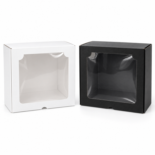 Cajas mica blanca y negra 25 x 25 x 8 cm