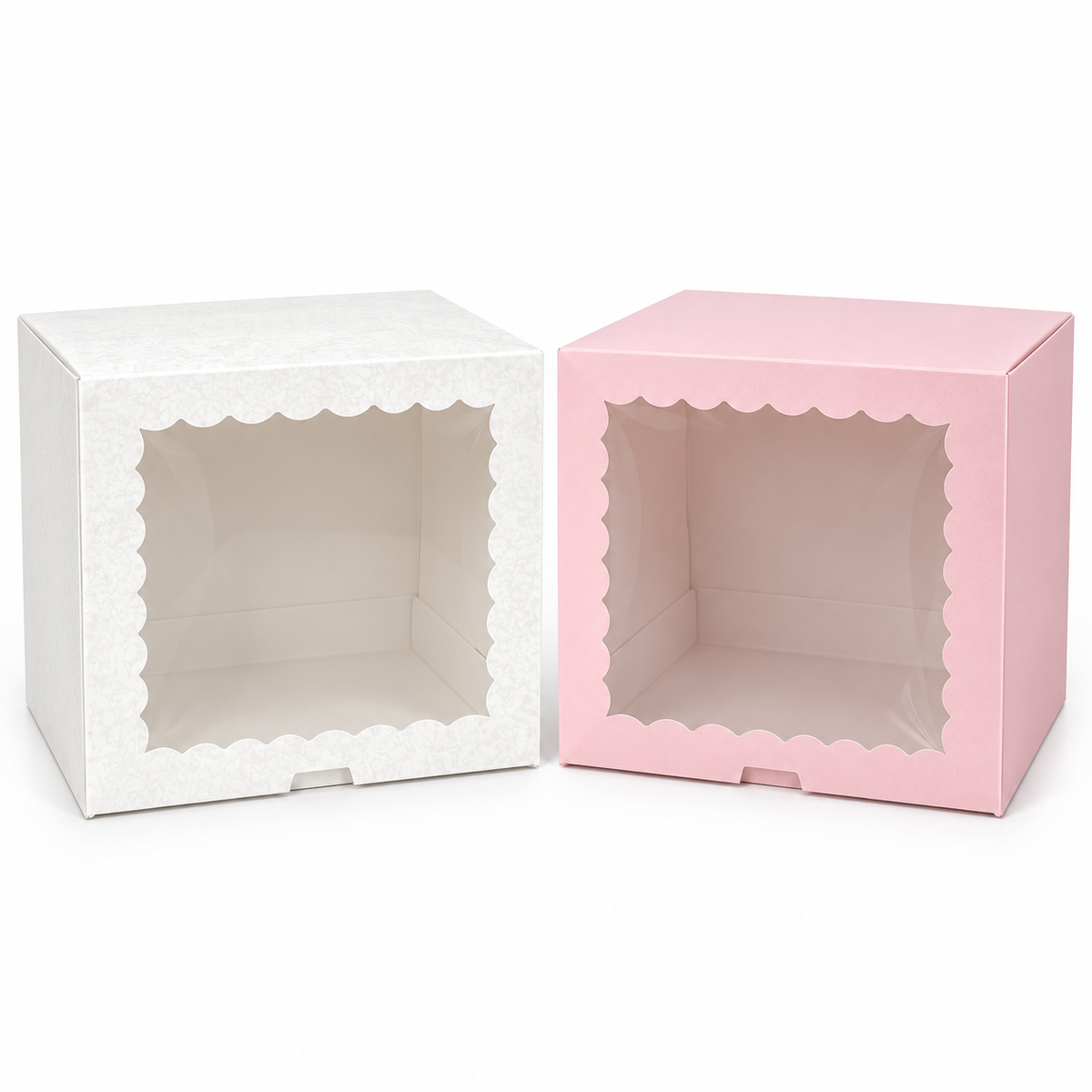 Cajas mica altas blanca y rosada 25,5 x 25,5 x 12 cm