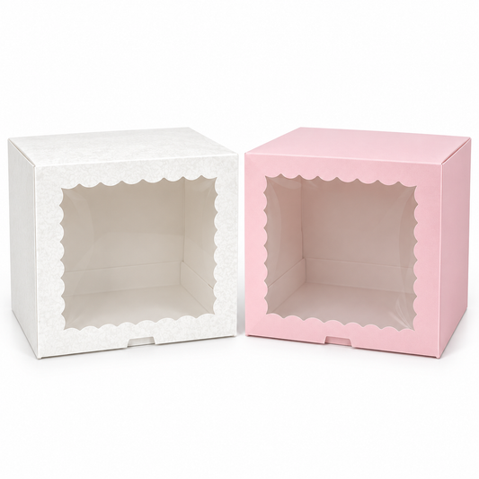 Cajas mica altas blanca y rosada 25,5 x 25,5 x 12 cm
