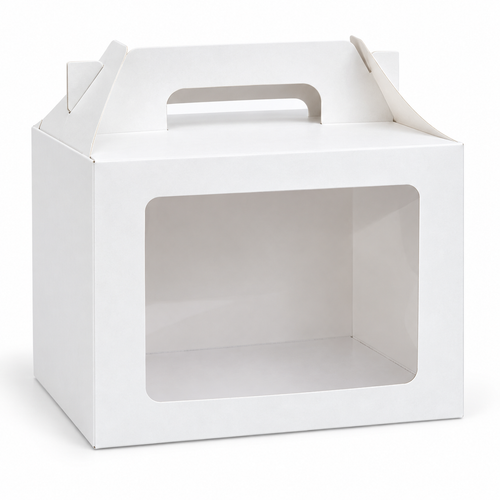 Caja blanca con ventana y asa 20 x 18,5 x 10 cm