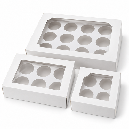 Caja blanca para 12 mini cupcakes con ventana