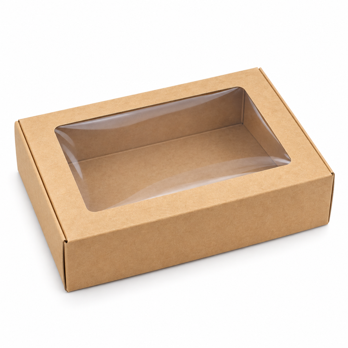 Caja Kraft con Ventana 18 × 12 × 4 cm sobre fondo blanco