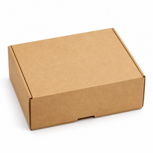 Caja Kraft para Delivery 12,5 × 9,5 × 5,5 cm sobre fondo blanco