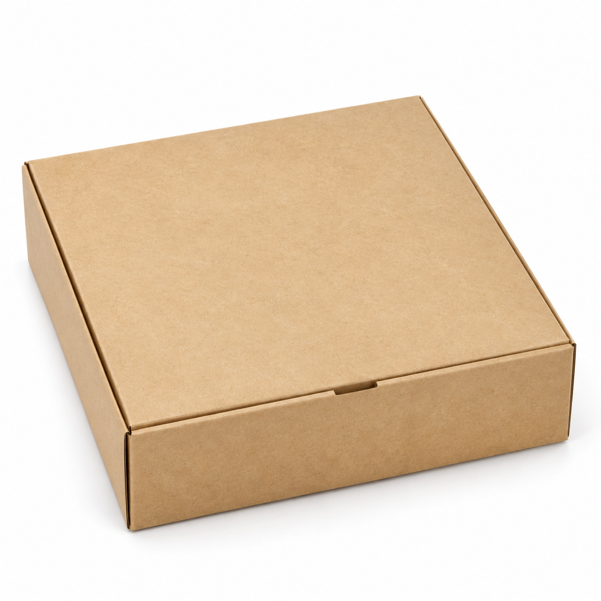 Caja Kraft para Delivery 20 × 20 × 5,5 cm sobre fondo blanco