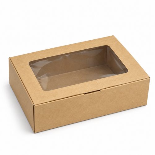 Caja Kraft con Ventana 18 × 12 × 5,5 cm sobre fondo blanco