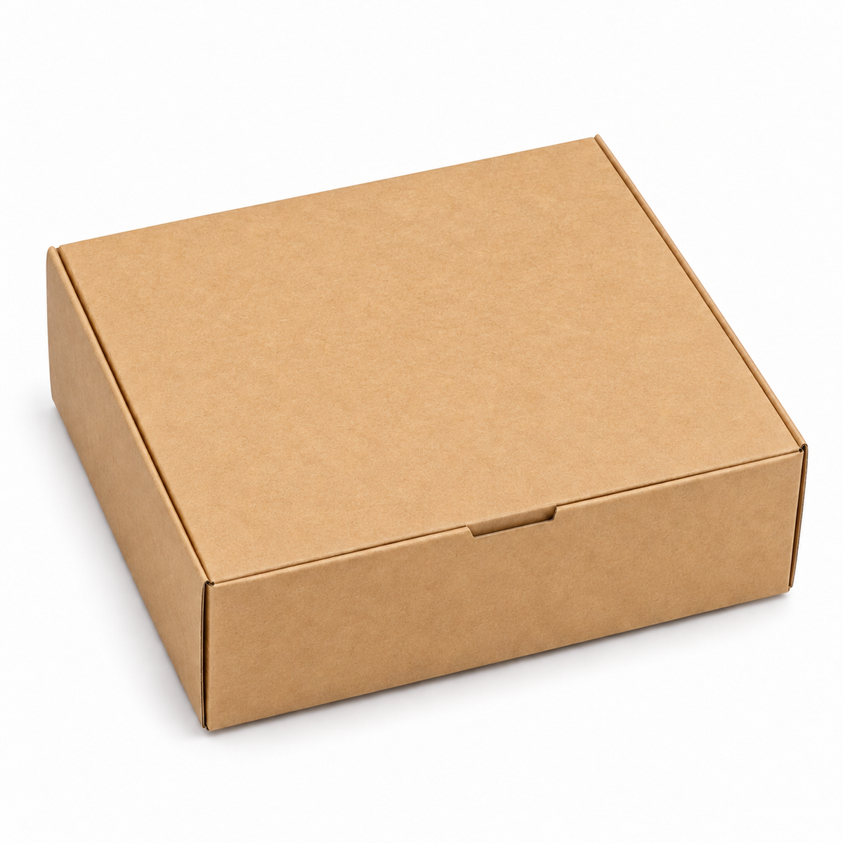 Caja Kraft para Delivery 14 × 12 × 5,5 cm sobre fondo blanco