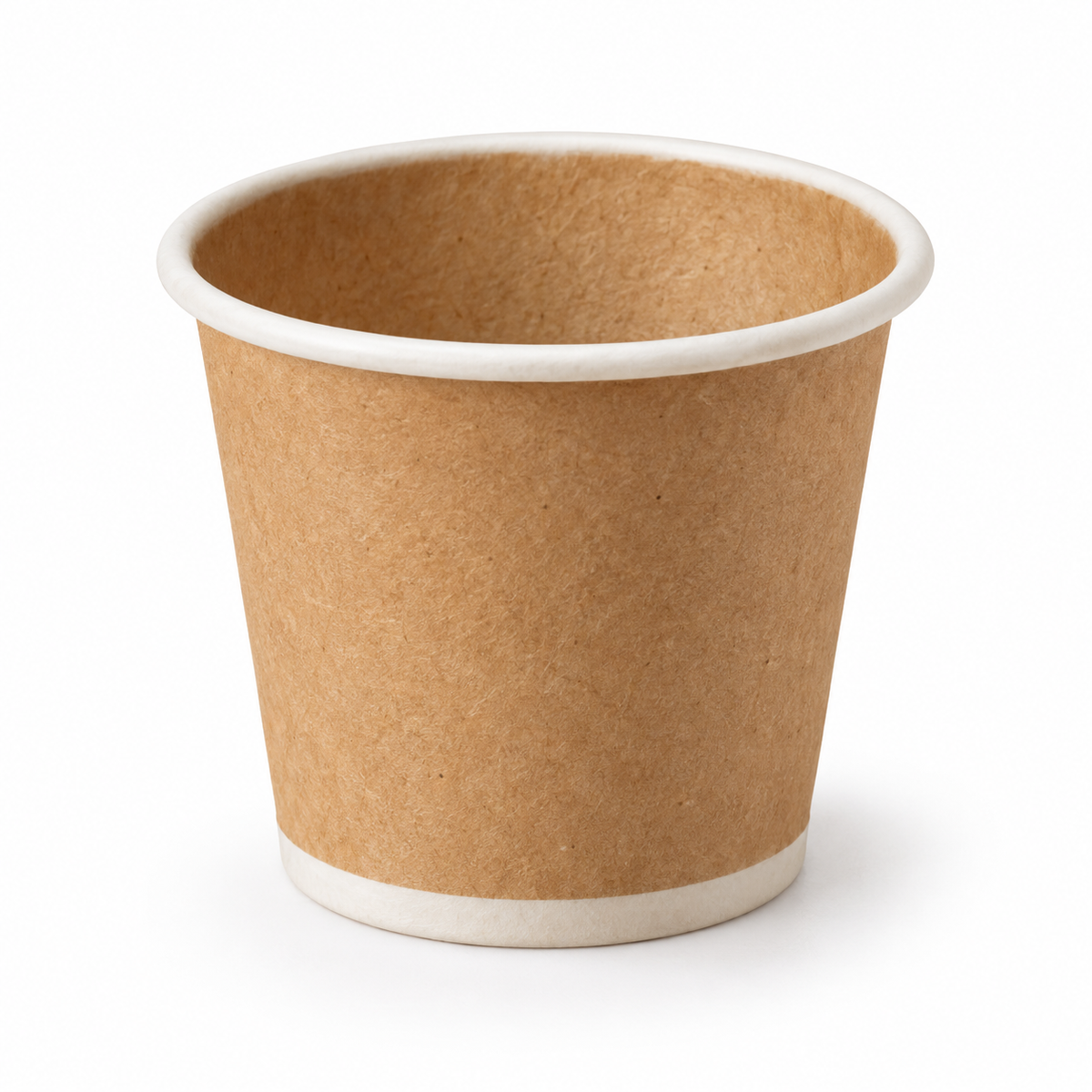 Vaso kraft para espresso de 4 oz con borde blanco sobre fondo blanco