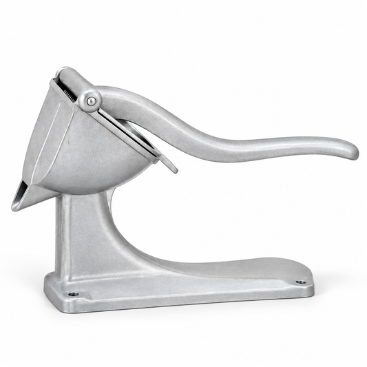 Exprimidor Manual de Aluminio Fruit Press FP-2, vista de catálogo sobre fondo blanco