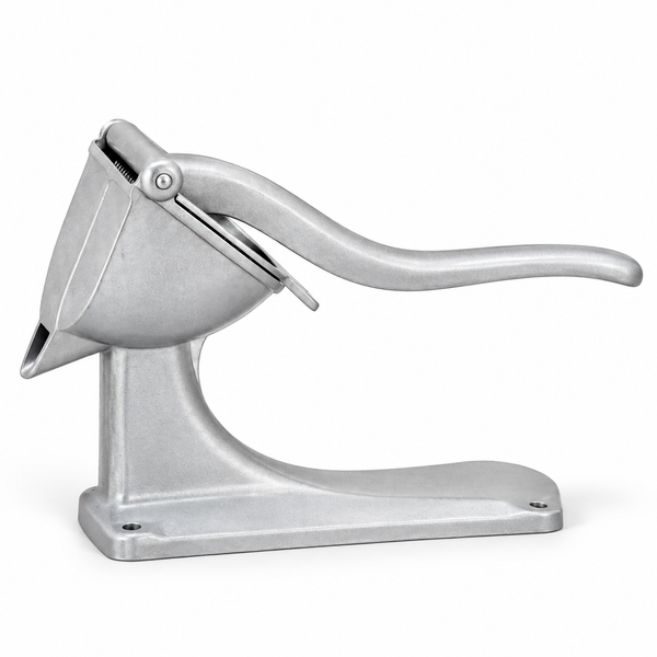 Exprimidor Manual de Aluminio Fruit Press FP-2, vista de catálogo sobre fondo blanco