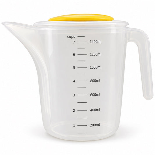 Jarra Medidora Plástica con Tapa Amarilla 1,4 L fondo blanco 1:1