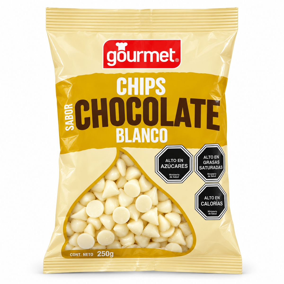 Chips de Chocolate Blanco Gourmet foto individual 1:1 fondo blanco