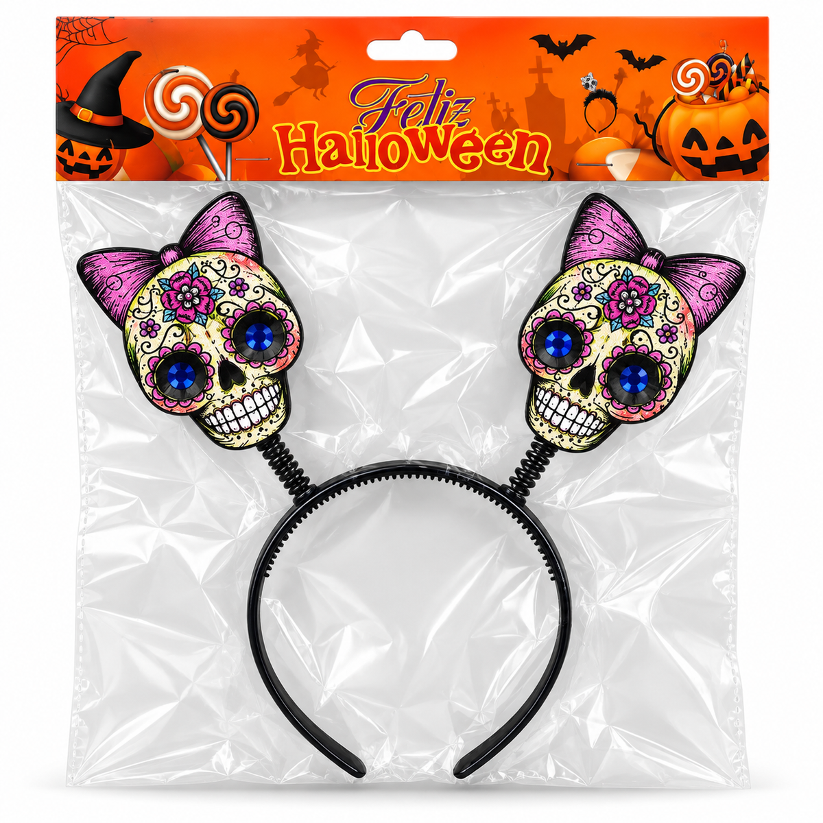 Cintillo Halloween Calaveritas Decorativas con Lazos fotografía individual fondo blanco