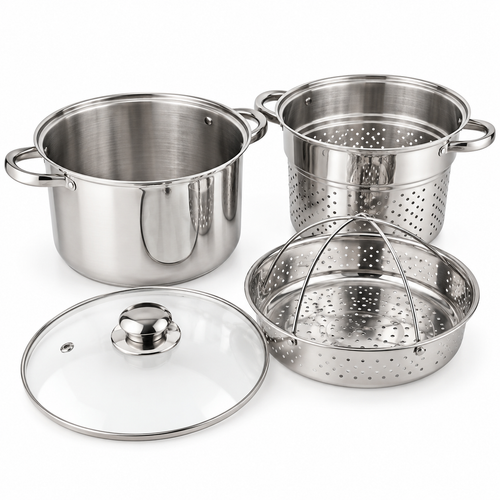 Cuecepastas y Verduras Düssel 7,2 L – 4 Piezas, vista de catálogo sobre fondo blanco