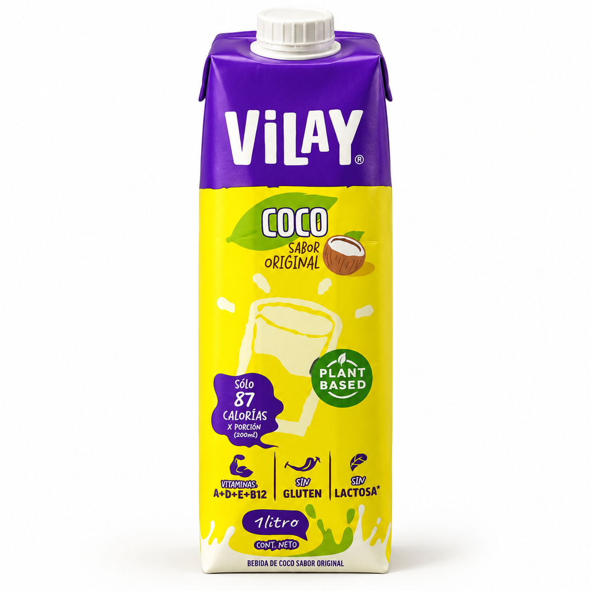 Bebida de Coco Vilay Sabor Original 1 L sobre fondo blanco