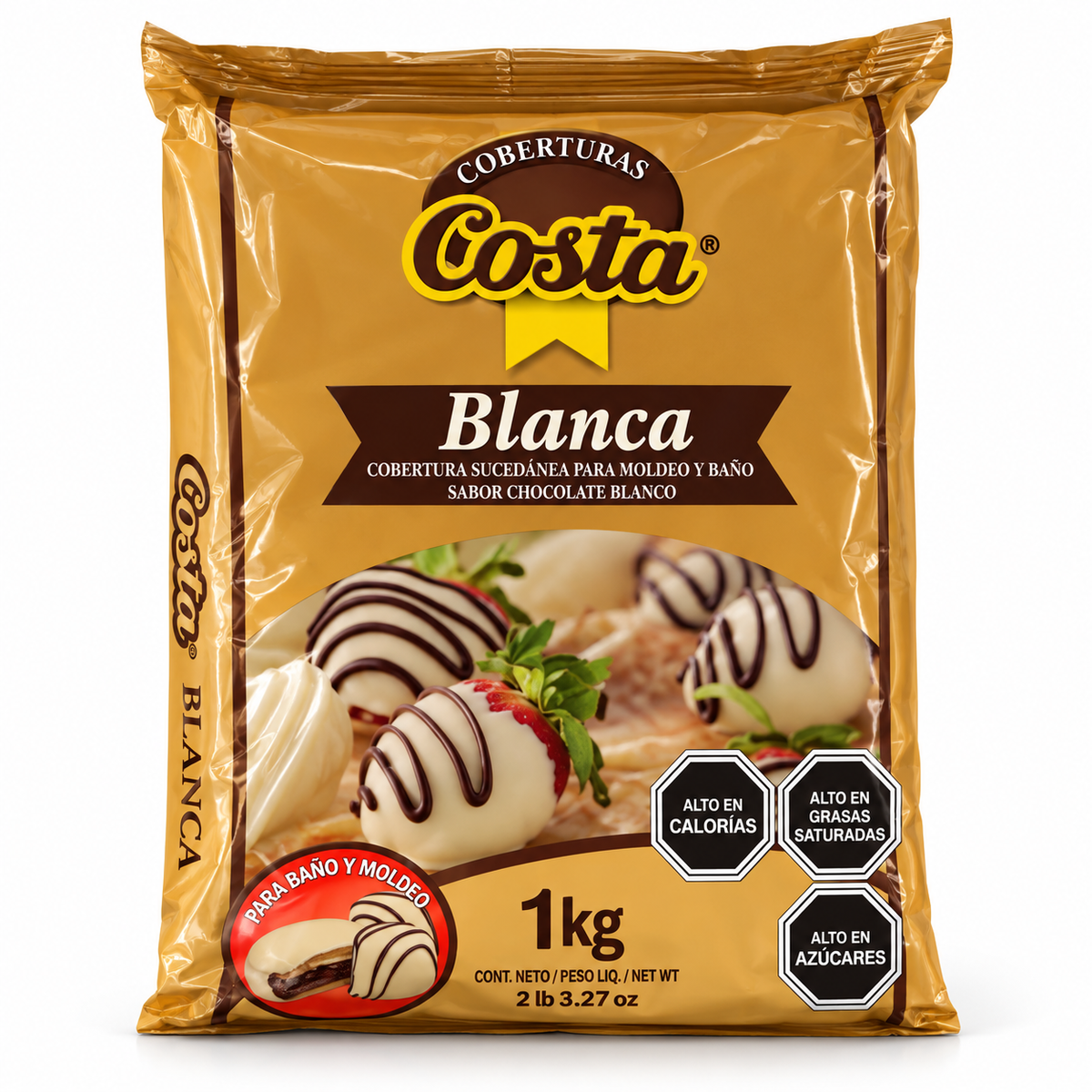 Cobertura Blanca Costa para Baño y Moldeo 1 kg sobre fondo blanco