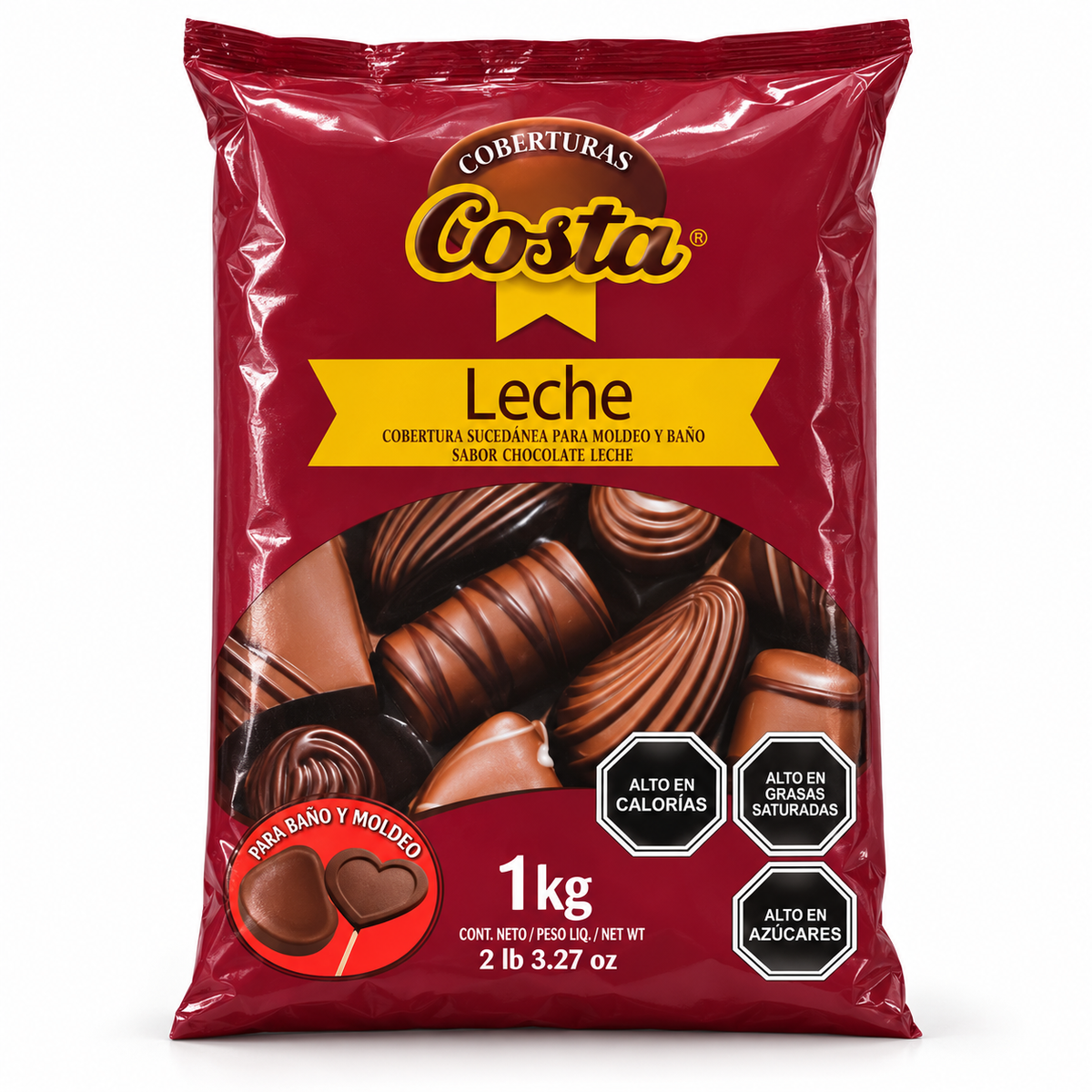 Cobertura Costa Leche para Baño y Moldeo 1 kg sobre fondo blanco