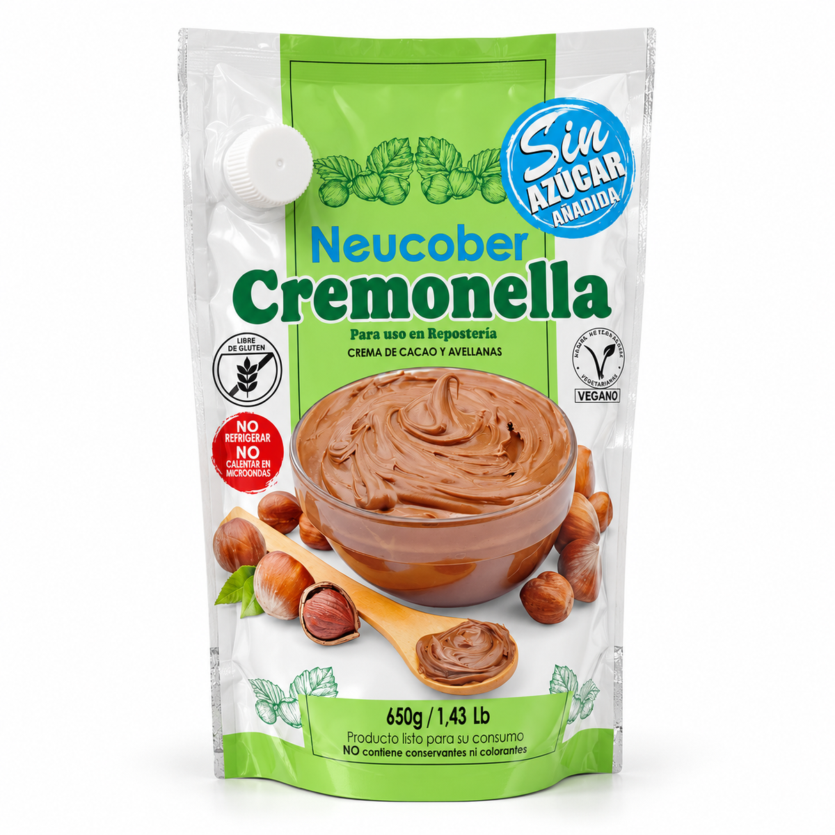 Cremonella Neucober Sin Azúcar Añadida 650 g sobre fondo blanco