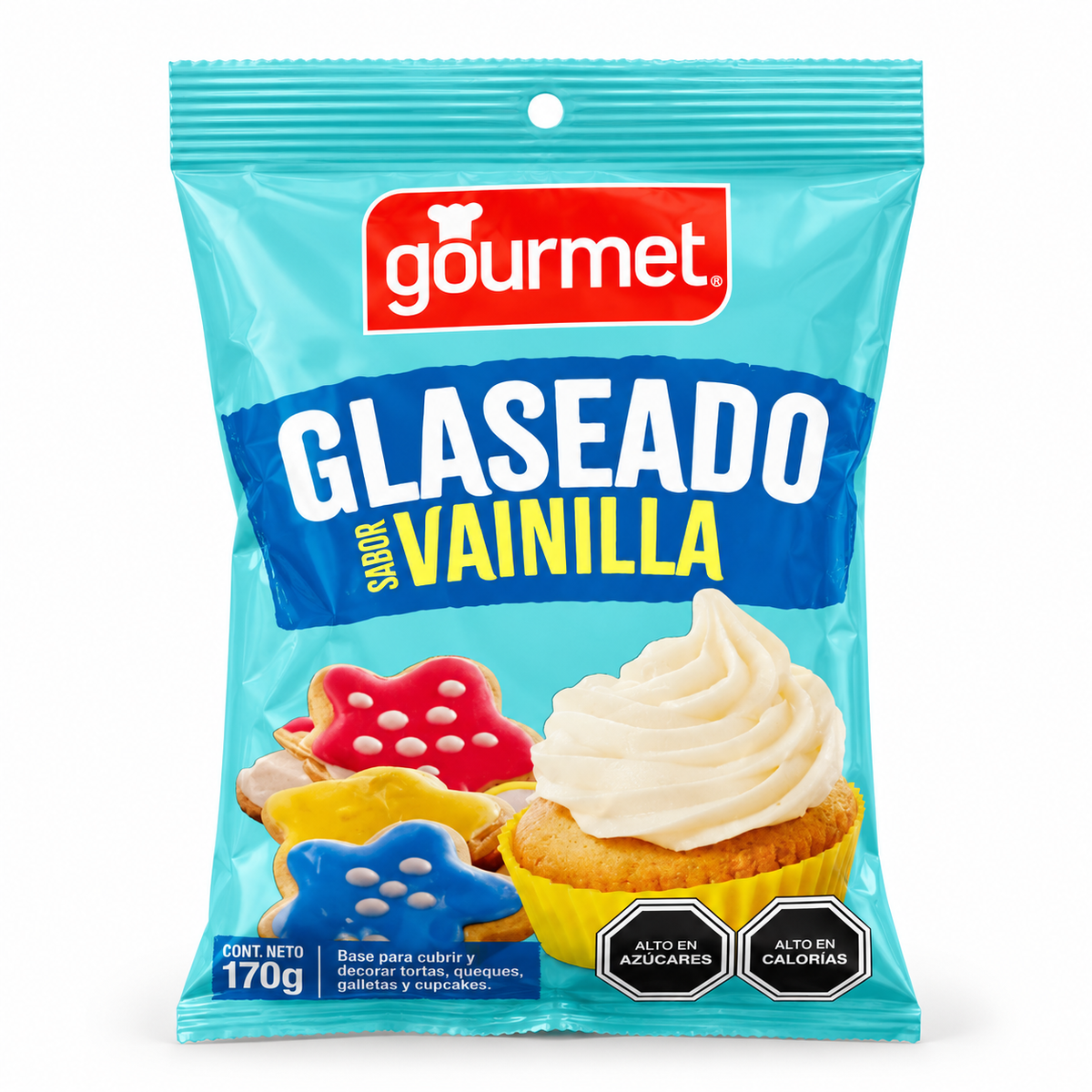 Glaseado Sabor Vainilla Gourmet 170 g en envase individual sobre fondo blanco