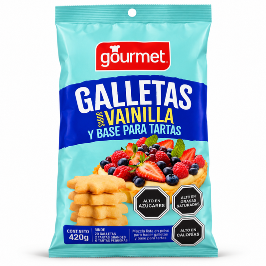 Mezcla para Galletas de Vainilla y Base para Tartas Gourmet 420 g sobre fondo blanco