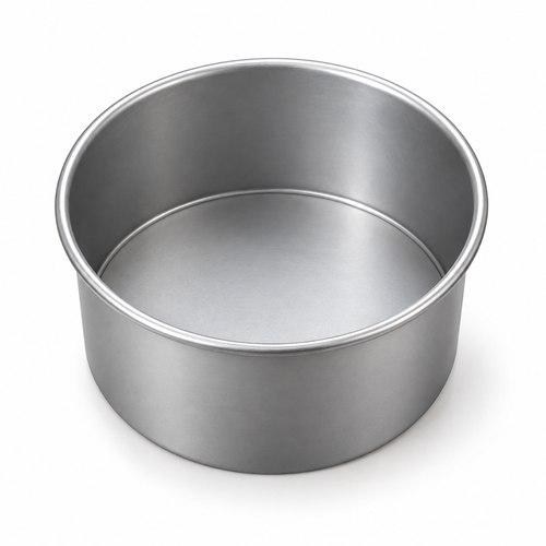 Molde redondo desmontable de aluminio de 11 cm de diámetro y 7 cm de alto sobre fondo blanco