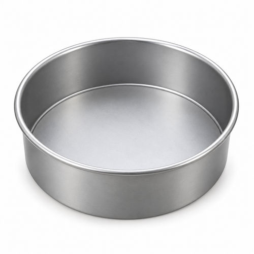 Molde redondo desmontable de aluminio de 12 cm de diámetro y 5 cm de alto sobre fondo blanco