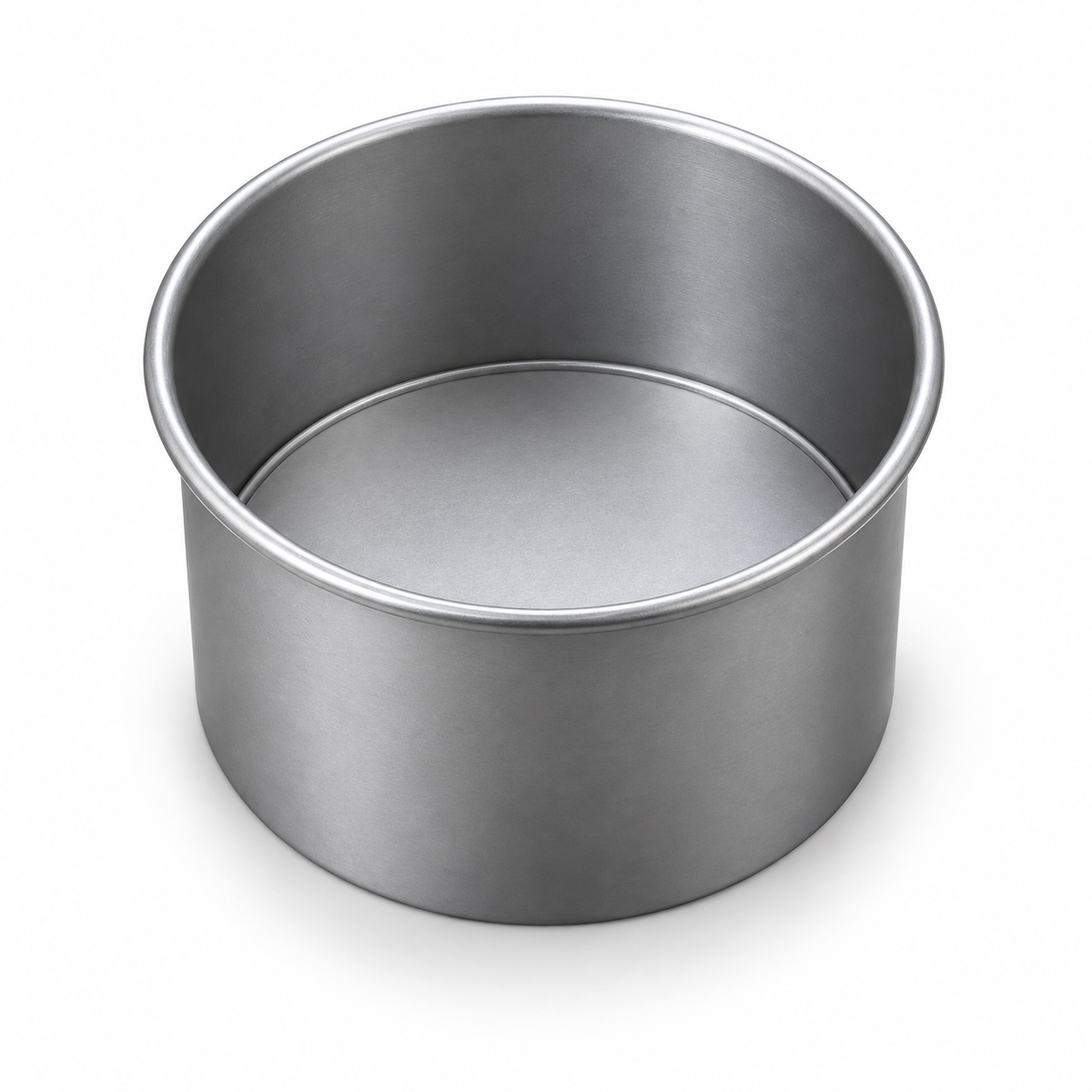 Molde redondo de aluminio con fondo desmontable de 12 cm de diámetro y 7 cm de alto sobre fondo blanco