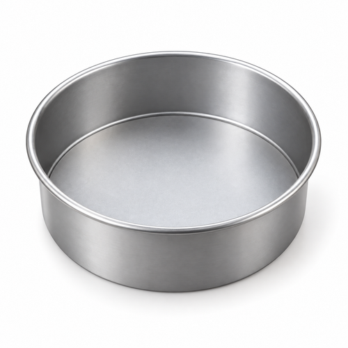 Molde redondo desmontable de aluminio de 14 cm de diámetro y 7 cm de alto sobre fondo blanco